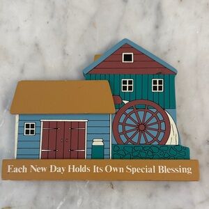 Vintage Russ Berrie Wooden Mill Shelf Sitter Americana Decor